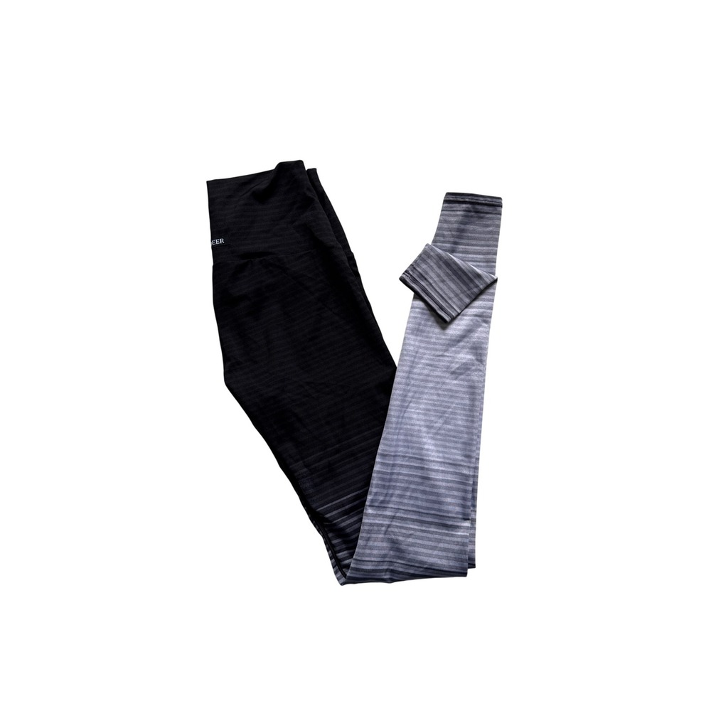 K-DEER Womens High Waisted Ombre Stripe Leggings Black Grey Size L Made in USA